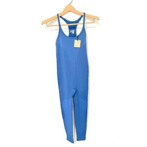 Astroremiges Women's Jumpsuit One Piece Full Length Straps Blue Ribbed Size S